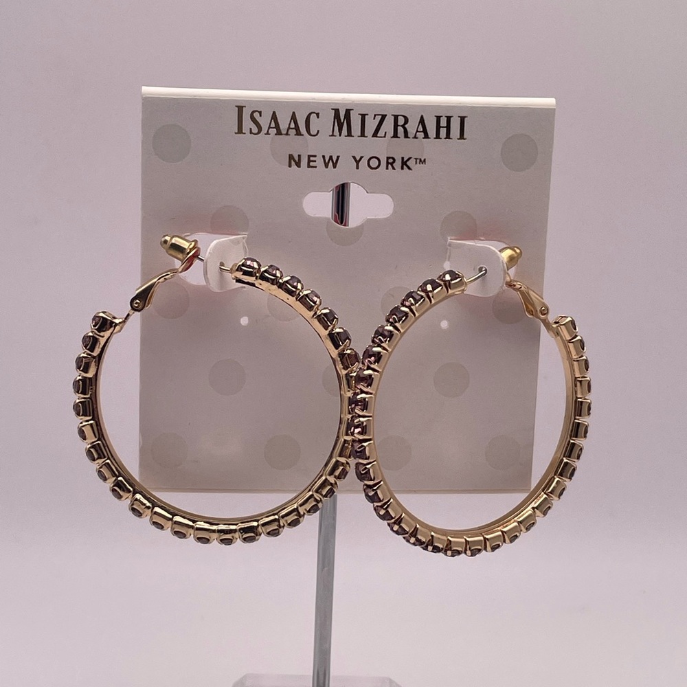 Isaac Mizrahi Gold-Tone Hoop Earrings Purple Rhinestones